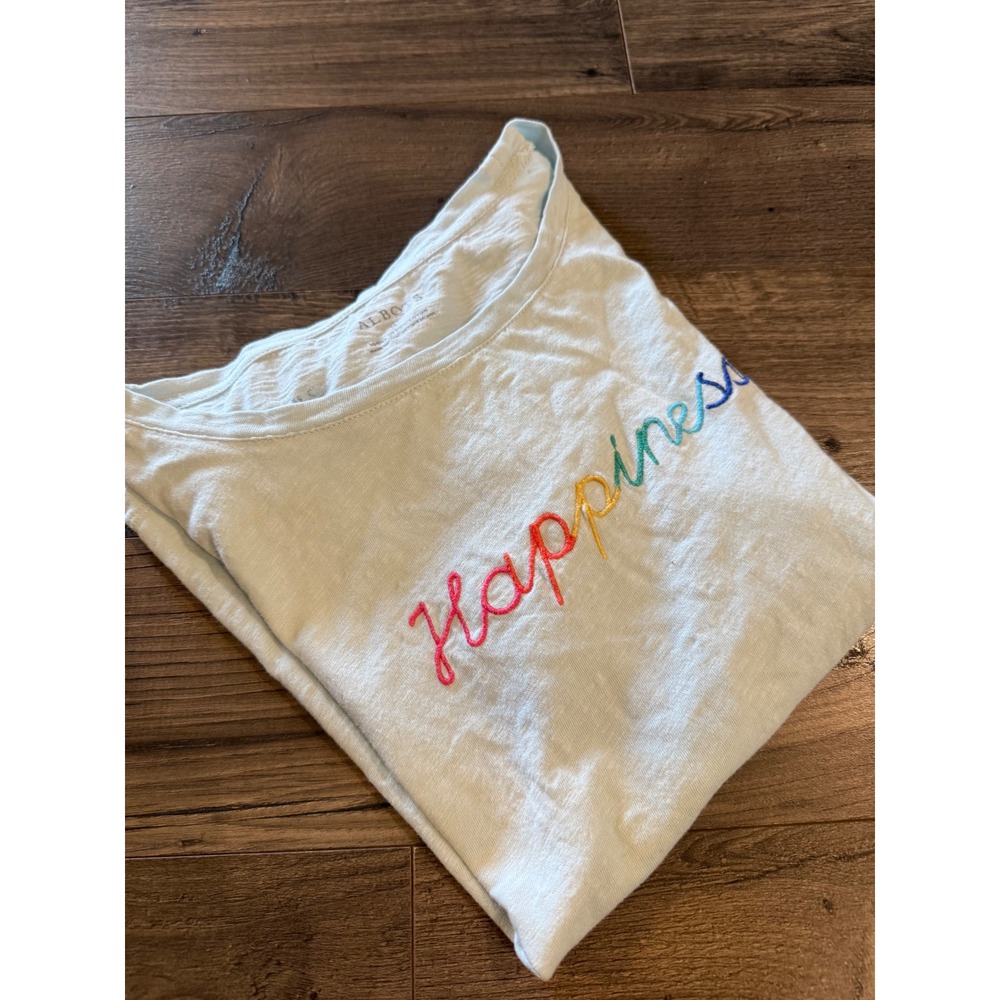 Talbots Blue Cotton Happiness Rainbow Embroidered Slub Knit T-Shirt Size Medium